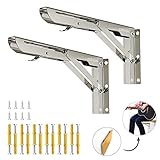 OTraki Edelstahl Klappkonsole 350mm klappwinkel schwerlast schwerlastkonsole klappbar Regalkonsole Regalträger Wandhalter Bücherregal Regal Klammern maximale Tragkraft 330lb/150kg (2 Stück)