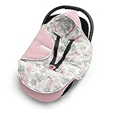 EliMeli EINSCHLAGDECKE für Babyschale Baby Decke für Autositz und Kinderwagen aus Waffelstoff und Baumwolle mit Füllung, universal z.B. Maxi Cosi Kinderwagendecke (Rosa - Blumen)