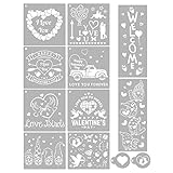 12 Stück Weihnachten Schablonen Set Zeichenschablonen, Valentinstag Kunststoff Zeichnungs Schablonen Set Alphabet Herz Elch Malschablonen für Scrapbooking Fotoalbum, DIY Weihnachtskarten (1#)