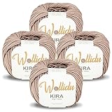 Wollidu Kira 100 % Baumwolle zum Stricken und Häkeln 4 x 50g Set Häkelgarn Strickgarn - Hellb