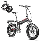 CM67 F7 Ebike Elektro Faltbar 20 Zoll 4.0 Fettreifen 750W Fatbike E Bikee Aus Alu 7 Gang Mountainbike 45 KMPH 48V 13.6Ah Folding Bike Elektro Load Capacity 150KG Damen Herren F