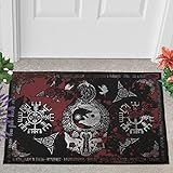 AXGM Fussmatte Fußmatte Wikinger Fenrir Wolf Tattoo Druck Bodenmatte Innen Teppich Waschbar Gummimatte Schmutzfangmatte für Haustür Dekor White 60x90