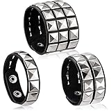 HICARER 3 Stück Punk Leder Niet Armband Spitze Niet Stulpe Armband Unisex Metall Besetztes Armb