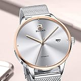 FAPROL-BINGER Unisexuhr, Automatikuhr Mit Mechanischem Kern Minimalistisches Zifferblatt Wasserdicht, Modische Mix-Match-Farben Rose Gold+W