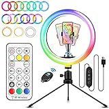 RGB-Ringlichtständer, 25,9 cm Ringlicht-Set mit Stativ-Ständer und Handy-Halterung, 29 Farben, 4 Modi und 9 Helligkeits-LED Foto Licht für Make-up/Fotografie/Live-Stream-Video/Vlog/Tiktok/YouTub