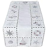 Raebel Tischdecke Tischläufer Mitteldecke Maritime Stickerei, wollweiß mit bunter Stickerei 40 x 90 cm/Aufmachung 1 Stück