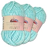 Wohnkult Himalaya 3 x 100 g Velvet Dolphin Wolle 40 Farben zur Auswahl Chenille Strickgarn Flauschwolle Glanz Accessoire Kleidung Decken (90006 | Babyblau)