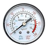 1 Stück Horizontaler Druckmesser Gewinde Luftdruckmesser Zifferblatt Typ Außengewinde Runde Luftkompressor-Manometer 0-10 Bar Mehrzweck-Doppelsk