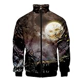 Herren Bekleidung Verkauf Halloween Horror Serie 3D-Digitaldruck Herren Stehkragen Reißverschluss Gentleman Warm Herren Polo Rugby Hemden Patchwork Tops Größe S-XXXXXL, GRAY3, L