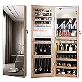 Vlsrka Schmuckschrank mit Spiegel, Ganzkörperspiegel mit Schmuckaufbewahrung, LED Dreifarbige Beleuchtung Großer Spiegel, Abschließbar Wandspiegel (Braun)