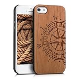 kwmobile Schutzhülle kompatibel mit Apple iPhone SE (1.Gen 2016) / 5 / 5S - Hülle Handy aus Holz - Cover Case Handyhülle Kompass Hellb