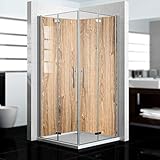 dedeco Eck-Duschrückwand wasserfest mit Holz Motiv - 2 x 90x200 cm, als Badrückwand zum Fliesenersatz, als Dekorwand, Wandverkleidung und Duschplatte aus hochwertigem Aluminium - Made in Germany