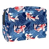 TIZORAX Kosmetiktasche Koi-Fisch mit Wellen, PVC, Make-up-Tasche, Reise-Toilettenartikel, praktischer Organizer für F