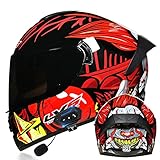 Bluetooth-Motorradhelm Mit Doppelvisier ECE-Zugelassener Integralhelm Mit Regenfestem Anti-Fog-Patch, Integriertes MP3-Kommunikationssystem, Dual-Lautsprecher, Automatische Antwort C3,XL(61-62 cm)