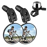 Zacro Fahrradspiegel + Fahrradglocke, 360°Verstellbar Fahrradspiegel Rückspiegel für Mountainbikes Rennräder (2 STÜCK), mit Fahrradklingel(Silber) für Erw