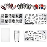 Nagel Stamping Schblonen Platte Set, Vorlagensatz DIY Nail Art Vorlage mit Stamper Schaber, Nagel Schablone Nagelstempel-Set Nail Art Plates Sets Nageldesign Zubehö
