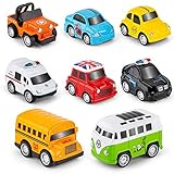 RuiDaXiang Metall Zurückziehen Spielzeugautos, 8 Pack Mini Die Cast Spielzeugautos Set, Polizeiwagen/ Schulbus... Kinderspielzeug Fahrzeuge Reibung angetrieben, für 3-12 Jahre Jungen M