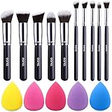 Amazon Brand – Eono Make-up Pinsel Set Premium Synthetic Kabuki Foundation Face Powder Blush Lidschatten Pinsel Make-up Pinsel-Set mit Blender Schwamm (10 und 5 PCS, Schwarz und Silber)