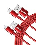 Anker USB C Kabel [2 Stück] 1,8 m doppelt-geflochtenes Nylon Type C Ladekabel, für Samsung Galaxy S8 S8+ S9 S9+ S10, HTC 10, Sony XZ, LG V20 G5 G6, Xiaomi 5 (Rot)