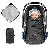 Zamboo Einschlagdecke für Babyschale und Babywanne - praktische Alternative zum Winter Fußsack, weiches und wattiertes Thermo Fleece - Schwarz (Pro)