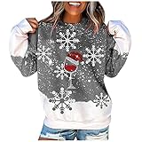Weihnachten Sweatshirt Damen Pullover Lässiges Rundhals Langarm Shirt mit Schneeflocke Drucken Weihnachtspullover Teenager Mädchen Mode Pulli Sweater Tops Herbst Winter Bequemes Ob