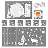 12PCS Tischset Weihnachten,Platzset Weihnachten,Tischsets Waschbar,Hitzebeständig Tischsets,Tischsets,Weihnachtstisch Platzset,Tischmatten für Esstisch W