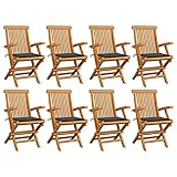 Foecy 8 STK Klappsessel Gartenstuhl-Set Gartenstühle mit Anthrazit Kissen Campingsessel Outdoor Holzstuhl Holzstühlen Massivholz Teak