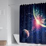 Daesar Badvorhang 90x180 Anti-Schimmel Wasserdicht, Duschvorhang Polyester Waschbar für Badewannen mit Galaxy Thema Planeten M