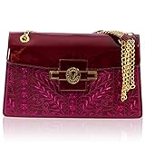 Valentino Orlandi Große Handtasche Damen Italienische Designer Schultertasche Burgund Königsstickerei Echtleder Geldbö