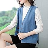 GRGFG Sweater Knitted Vest,Womens Knitted Sleeveless Cardigan Vintage Fashion Blue Paw Print Jacquard Sweater Tank Top Vest Casual Knitted Button Open Front Jacket Coat Waistcoat Autumn Winter,XL