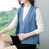 GRGFG Sweater Knitted Vest,Womens Knitted Sleeveless Cardigan Vintage Fashion Blue Paw Print Jacquard Sweater Tank Top Vest Casual Knitted Button Open Front Jacket Coat Waistcoat Autumn Winter,XL