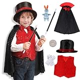 Tacobear 9Stk. Zauberer Kostüm Zubehör Set Kinder Magier Kinderkostüm Rollenspiel für Fasching Karneval Halloween Geburtstagsparty