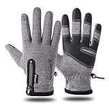 YUELAI Winter Touchscreen Handschuhe, Warme wasserdichte Männer Frauen Outdoor Sporthandschuhe(Gray-Large)