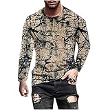 NUSGEAR Herren Oberteile Vintage Printed T-Shirt Freizeit Langarm Folk-custom Bluse Herren Langarmhemden Casual Slim Fit T-Shirt Rundhalsausschnitt Baumwolle Performance Top Regular Henley S