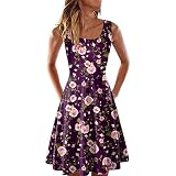 Strandkleider für Damen ärmellos Kleid mit Schulterfreien Damen Mode Rundhals Mischfarbe Drucken Tank Kleid Casual Kurze Partykleider Partykleid Frauen Schultern Kleider Sonojie Sommerk