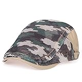 BAOZENGMUY Barett Baskenmützen Für Herren Männer Frauen Farbige Camouflage Entenschnabel Baskenmütze Cap Hohl Atmungsaktive Mesh-Kappen Verstellbare Newsboy-Hüte Sonnenhut Khak