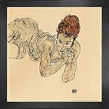1art1 Egon Schiele Poster Kunstdruck und MDF-Rahmen - Liegende Frau, Zeichnung, 1917 (40 x 40cm)