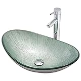 QJHPJH Waschbecken Badezimmer, Waschtisch Handwaschbecken, Aufsatzwaschbecken, Modern Oval Glas Waschbecken+Wasserfall Armatur Set (Farbe : B)