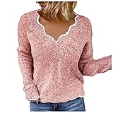 Mingyun Pullover Damen Grosse Grössen Elegant Einfarbig Strickpullover Herbst Winter Warm Langarm Spitze Rundhals Casual Frauen Tunika Sw