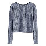 XUNN Sweashirt Damen Tops Langarmshirt Einfarbig O-Ausschnitt Tasche Sweatshirt Casual Bluse Jersey Lässig