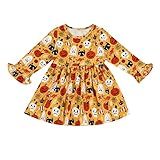 Storerine Kleid Vintage Halloween Mädchen Kinder Prinzessin Baby Kürbis Halloween Party Dekorationen Bedruckt Kleid Outfit Kleidung Halloween Rock Halloween 0-4 Jahre Zeremonie Stil Gr. 100 cm, gelb