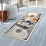 Siela Euro,Dollar Bill Waschbar In Der Waschmaschine, Teppichläufer, Teppich Brücke Küche, Flur, Küchenteppich Waschbar, Modern rutschfest Küchenläufer (Dollar, 55 x 134 cm)