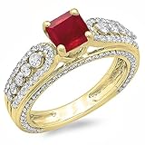 Damen Ring 14 Karat Gelbgold Echte Rubin & Diamant Vintage Style Solitaire Mit Accents Verlobungsring 1 3/4