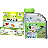 Tetra Pond Test 6in1 (Teststreifen zur Bestimmung von 6 wichtigen Wasserwerten im Gartenteich), 1 Dose (25 Streifen) & Oase 43140 AquaActiv PondClear Teichklärer 500 ml - sofort wirkende Teichpfleg