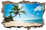 DesFoli Strand Meer Palmen 3D Look Wandtattoo 70 x 115 cm Wanddurchbruch Wandbild Sticker Aufkleber D321