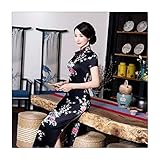 Sexy Frauen Satin Tages legeren Kleidung Summer Long Qipao Print Flower Chinese Cheongsam (Color : Short Sleeve 2, Size : 5XL.)