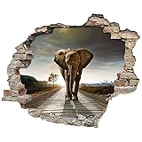 3D-Effekt Wandtattoo 'Elefant' | Aufkleber | Durchbruch | selbstklebendes Wandbild | Wandsticker | Stein | Wanddurchbruch | Wandaufkleber | Tattoo, Größe:60x50