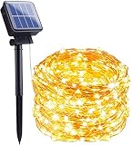 Solar-Lichterkette, 100 LEDs, solarbetrieben, mit 8 Leuchtmodi, wasserdicht, für Terrasse, Garten, Party, Urlaub, Hochzeit, Weihnachtsdekoration (warmweiß)