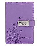 Ai-life PU Leder Zahlenschloss Tagebuch Schreiben Notebook, Size(210x145mm) Schmetterling und Blumenmuster Passwort Tagebuch Notizblock, Secret Tagebuch Notizbuch mit Kombinationsschloss S