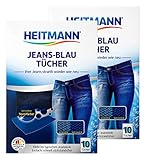 Heitmann Jeans Blau Tücher (10 Tücher, Blau), 2er Pack: Färbetücher für alte Jeans im neuen Look, Farb-Erhalt in Jeansblau beim Waschen, Rückstandsfreie Pflege gegen Verblassung